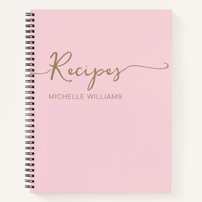 Carnet Pink Gold Monogramme Nom Signature Cookbook Recett (Devant)