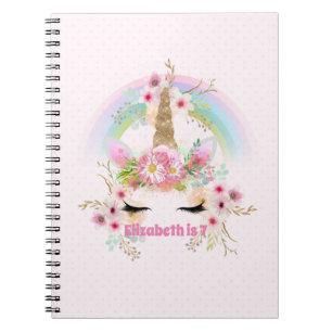 Carnet Pink Gold UNICORN Fleurs arc-en-ciel Filles NOMMÉE