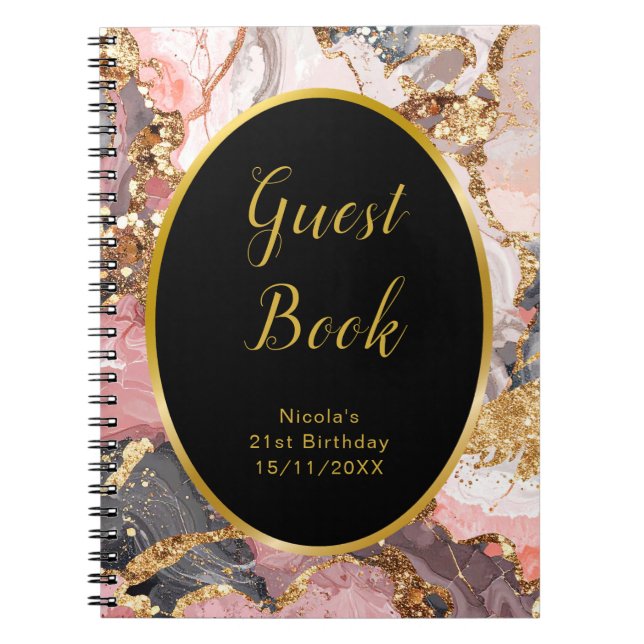 Carnet Pink, Gray and Gold Marble Birthday Guest Book (Devant)