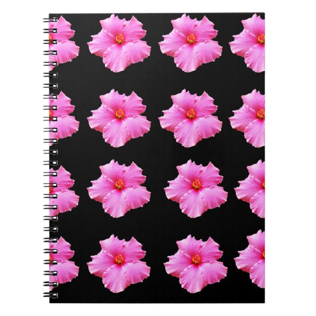 Carnet Pink Hibiscus Flowers On Black, (Devant)