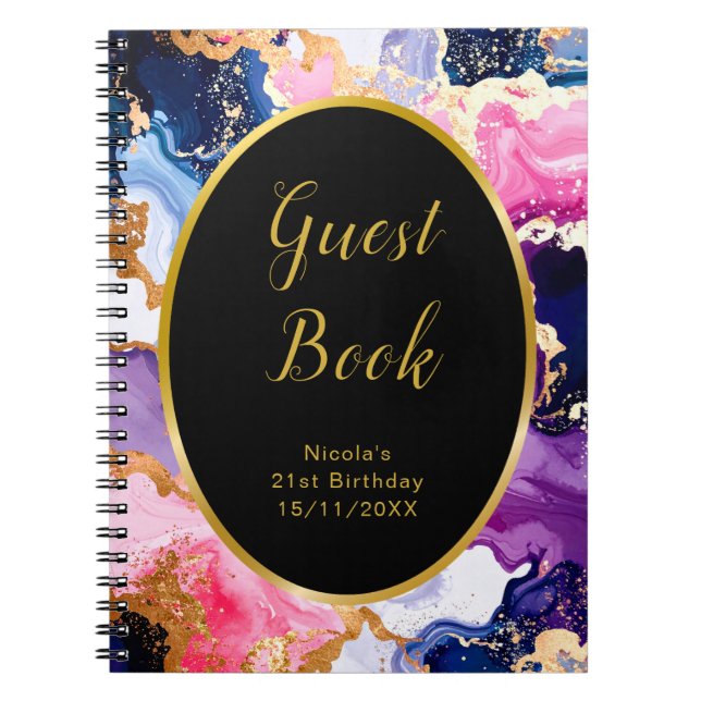 Carnet Pink, Navy Blue and Gold Ink Birthday Guest Book (Devant)