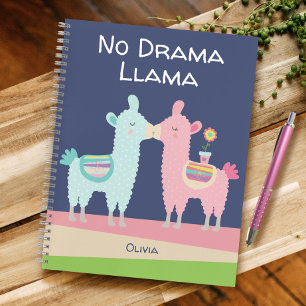 Carnet Pink Navy No Drame Llama Cute Custom Name School