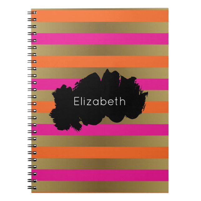 Carnet Pink, Orange & Faux Metallic Gold Stripes Personna (Devant)