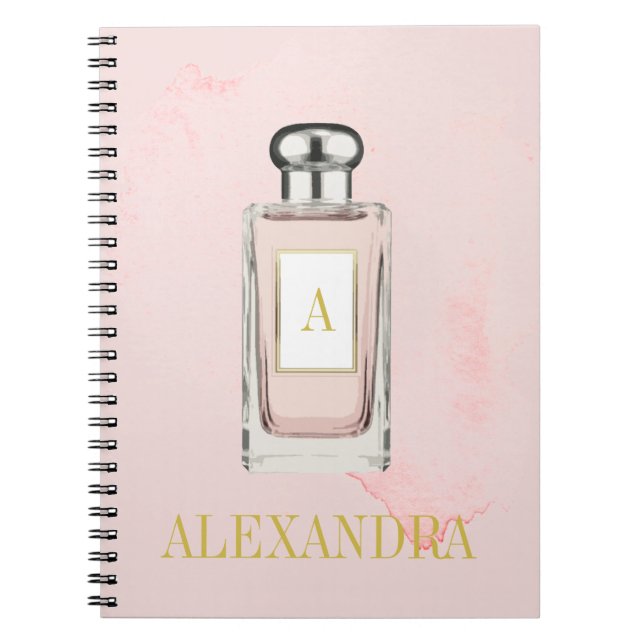 Carnet Pink Parfum Bouteille Chic Monogramme Personnel (Devant)