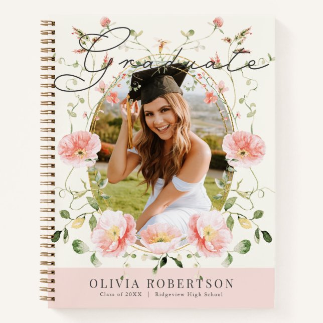 Carnet Pink Poppy Floral Photo Graduation Guest Book (Devant)