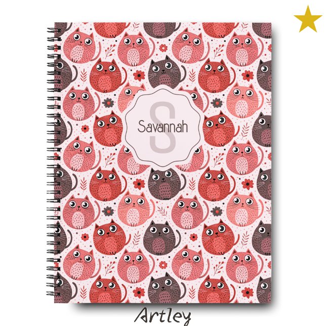 Carnet Pink Purple Cut Gros Chats Nom Monogramme (Créateur téléchargé)