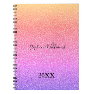 Carnet Pink Purple Glittery Nom personnalisé Ombre Cute G