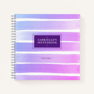 Carnet Pink Purple Sketchbook Ombre Stripes Votre Nom