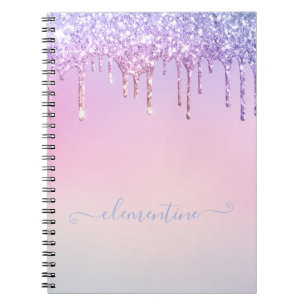 Carnet pink purple watercolor glitter girly personalised