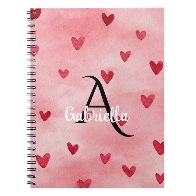 Carnet Pink Red Hearts Monogram Name (Devant)