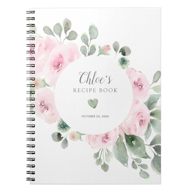 Carnet Pink Rose Eucalyptus Bridal Shower Recipe Book (Devant)