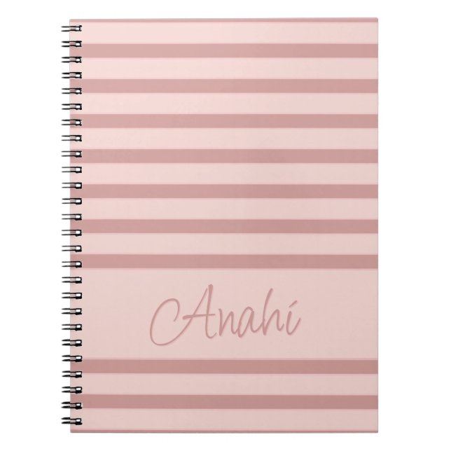 Carnet Pink Rose Gold Stripes Personnalisé (Devant)