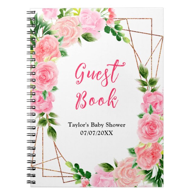 Carnet Pink Roses Floral Baby Shower Guest Book (Devant)