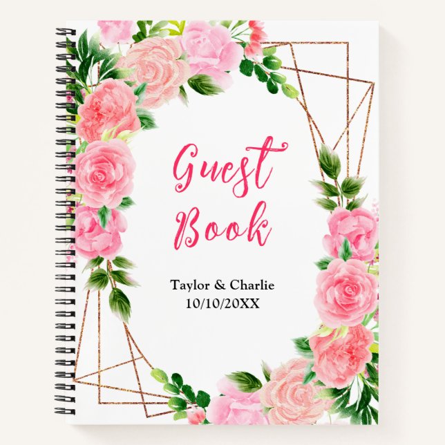Carnet Pink Roses with Foliage Wedding Guest Book (Devant)