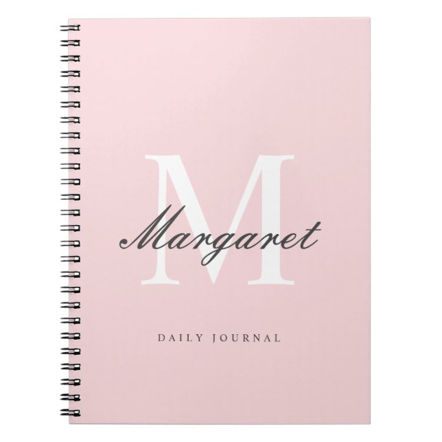 Carnet Pink Simple Elegant Girly Chic Monogramme Nom (Devant)