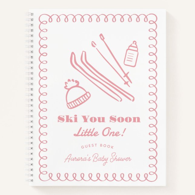 Carnet Pink Ski You Soon Boy Baby Shower Guest Book (Devant)