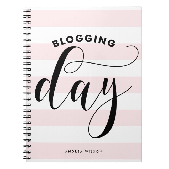 Carnet Pink Stripes Blogging Day Calligraphy Personnalisé (Devant)