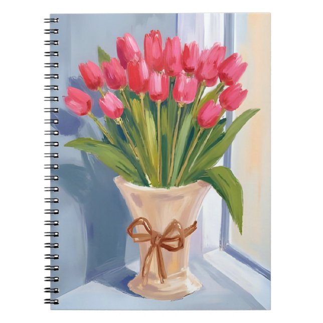 Carnet Pink Tulip Bouquet Watercolor Floral (Devant)