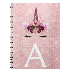 Carnet Pink Unicorn Sparkle Princess Monogram Name