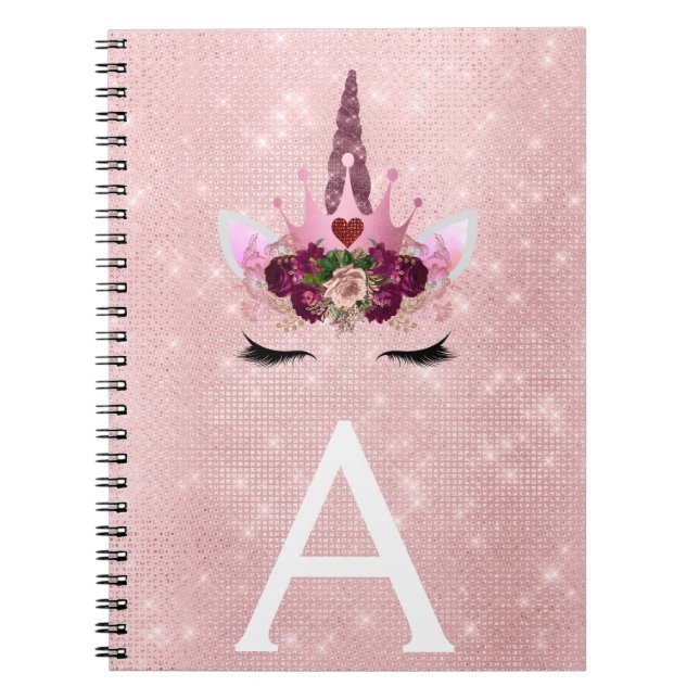 Carnet Pink  Unicorn Sparkle Princess Monogram Name (Devant)