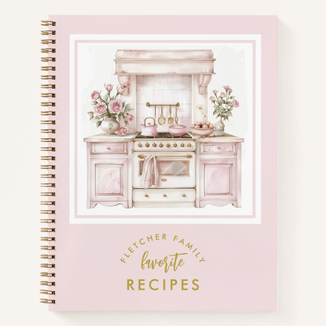 Carnet Pink Vintage Aquarelle Cuisine Famille Recette (Devant)