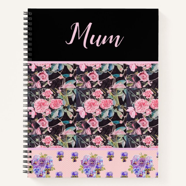 Carnet Pink Vintage Rose Roses Aquarelle Mère Mères (Devant)