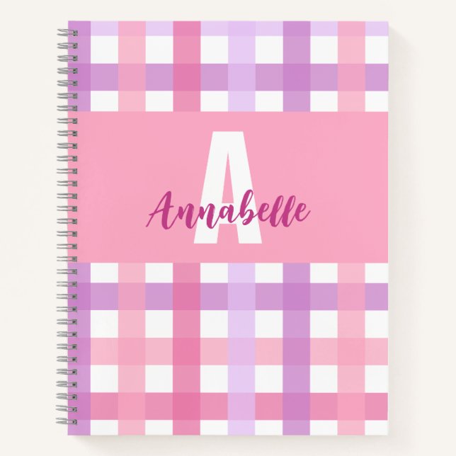 Carnet Pink violet pastel Monogram En vichy Motif (Devant)