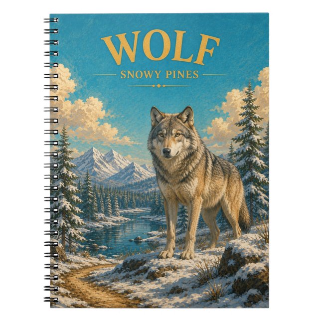 Carnet Pins enneigés loup aquarelle GeoSaga (Devant)