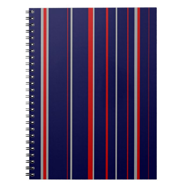 Carnet Pinstripes, couleurs rouge, marine, gris (Devant)