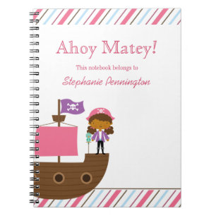 Carnet pirate personnalisé de fille rose mignonne