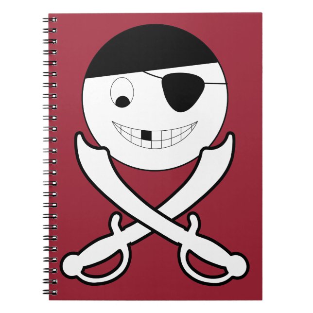 Carnet Pirate souriant avec épées croisées sur rouge (Devant)