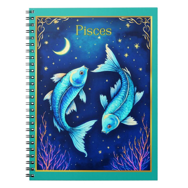 Carnet Pisces Zodiac Fish Swimming in Cosmic Waters (Devant)
