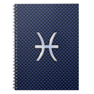 Carnet Pisces Zodiac Sign on Blue Carbon Fibre Print
