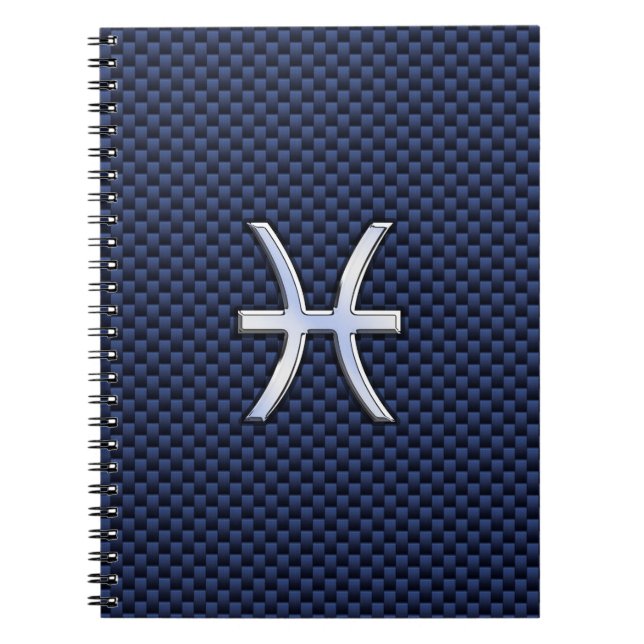 Carnet Pisces Zodiac Sign on Blue Carbon Fibre Print (Devant)