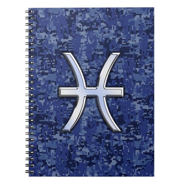 Carnet Pisces Zodiac Symbol on Navy Blue Digital Camo (Devant)