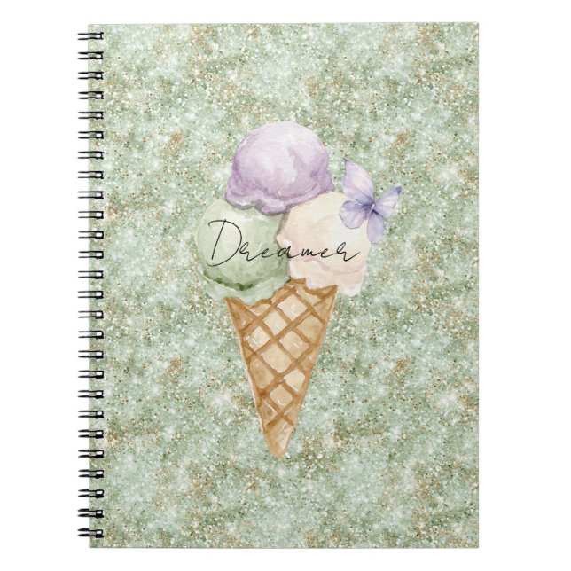 Carnet Pistachio Glitter Ice Cream Lavender Butterfly (Devant)