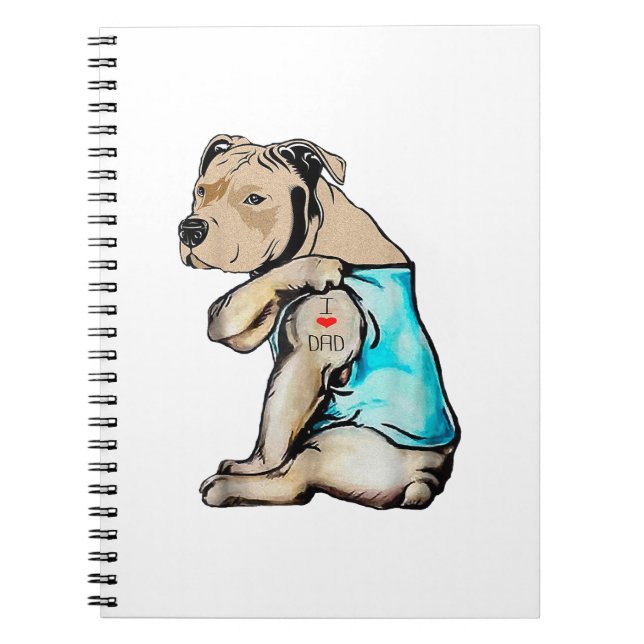 Carnet Pitbull Chien I Love Papa Tattoo drôle Famille (Devant)