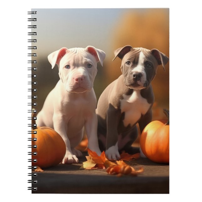 Carnet Pitbull Chiot Automne Citrouille de plaisir (Devant)
