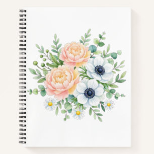 Carnet Pivoine et fleur d'anémone florale élégante à l'aq