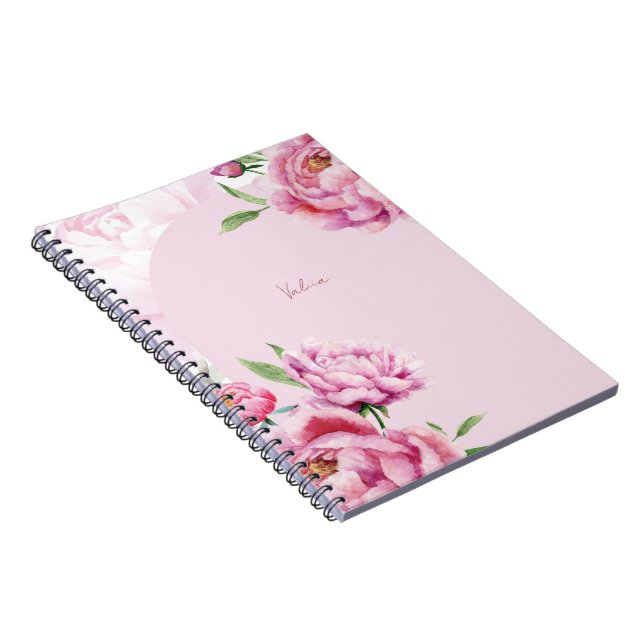 Carnet Pivoine Florale Rose Aquarelle (Côté Droit)