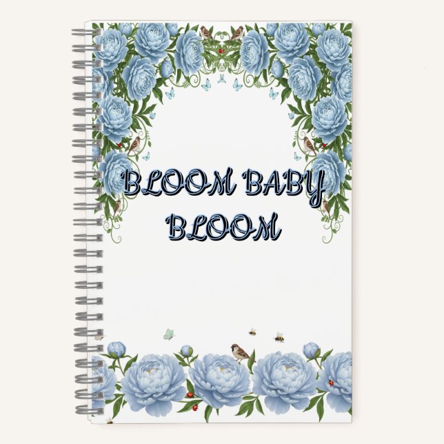 Carnet Pivoine Luxueuse Florale Bleu Clair  (Recto)