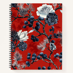 Carnet Pivoine Magnolia Chinoiserie Indigo Cramoisi Hiver