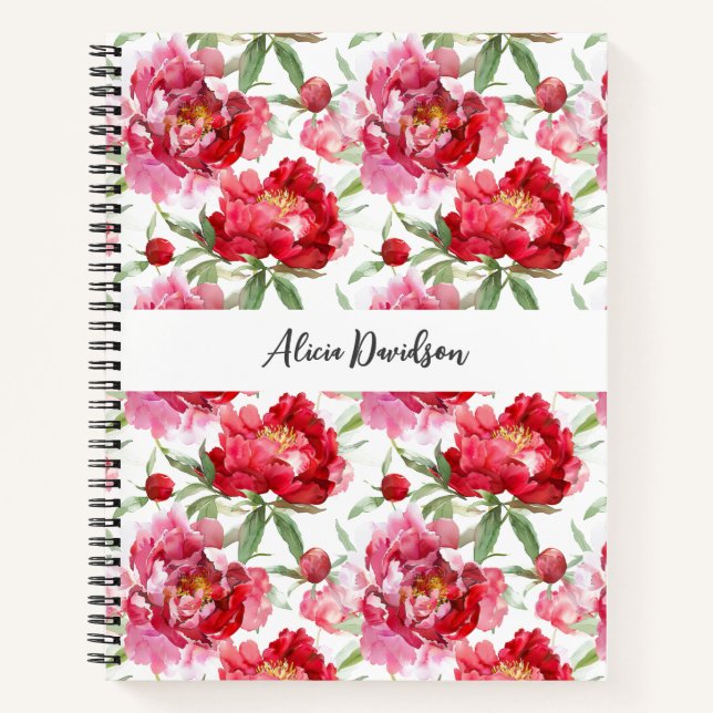 Carnet Pivoines à l'aquarelle douce | votre nom (Devant)