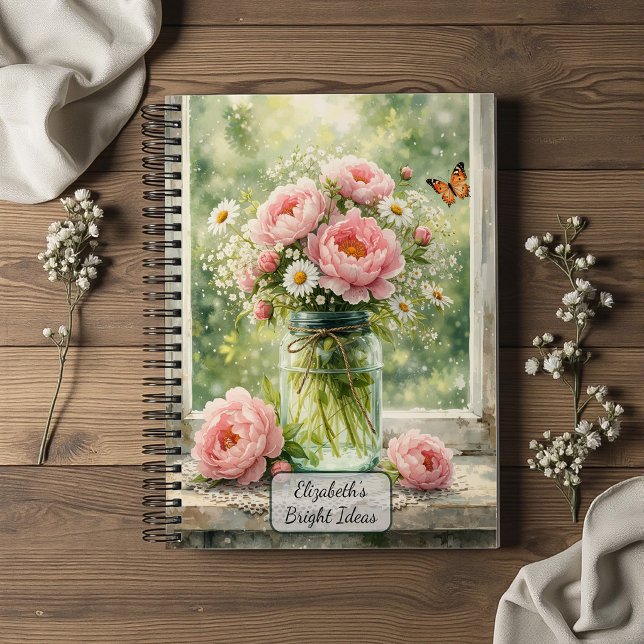 Carnet Pivoines dans un vieux pot en verre (Créateur téléchargé)