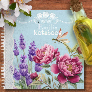 Carnet Pivoines lavande Monogram jardin dentelle bleue