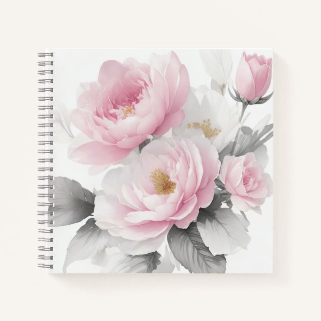 Carnet Pivoines roses à l'aquarelle (Devant)