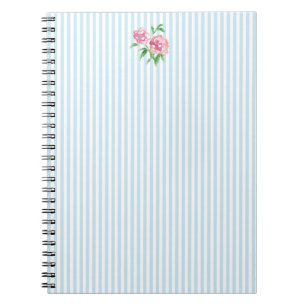 Carnet Pivoines roses Fleur Rayure bleue marine Prépa