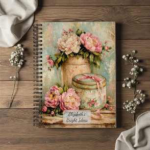 Carnet Pivoines Shabby Chic et Boîte en Fer Blanc Vintage