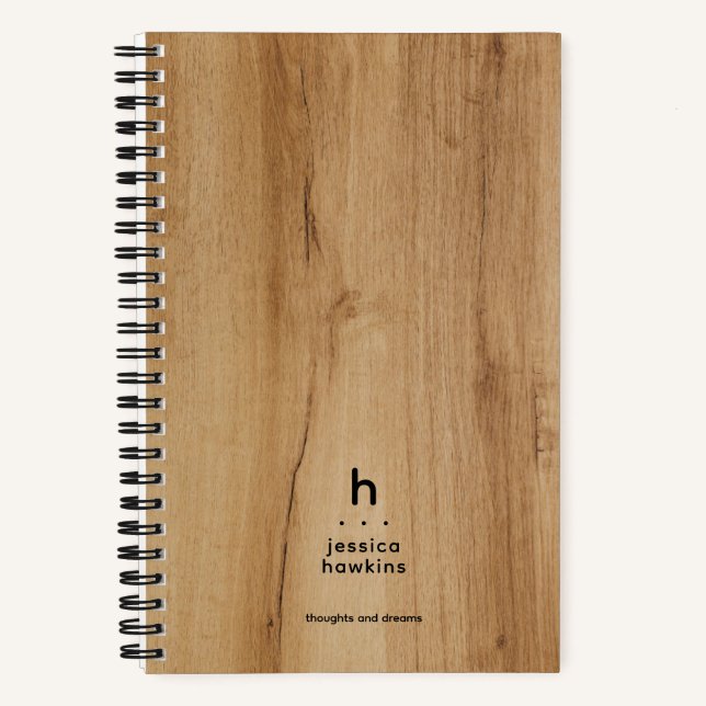 Carnet Placage de bois brun clair tendance monogramme mod (Recto)