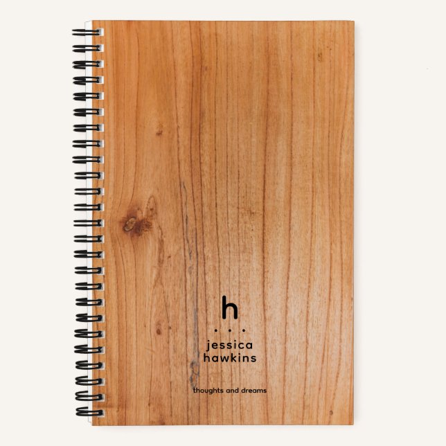 Carnet Placage de bois riche tendance monogramme arrondi  (Recto)